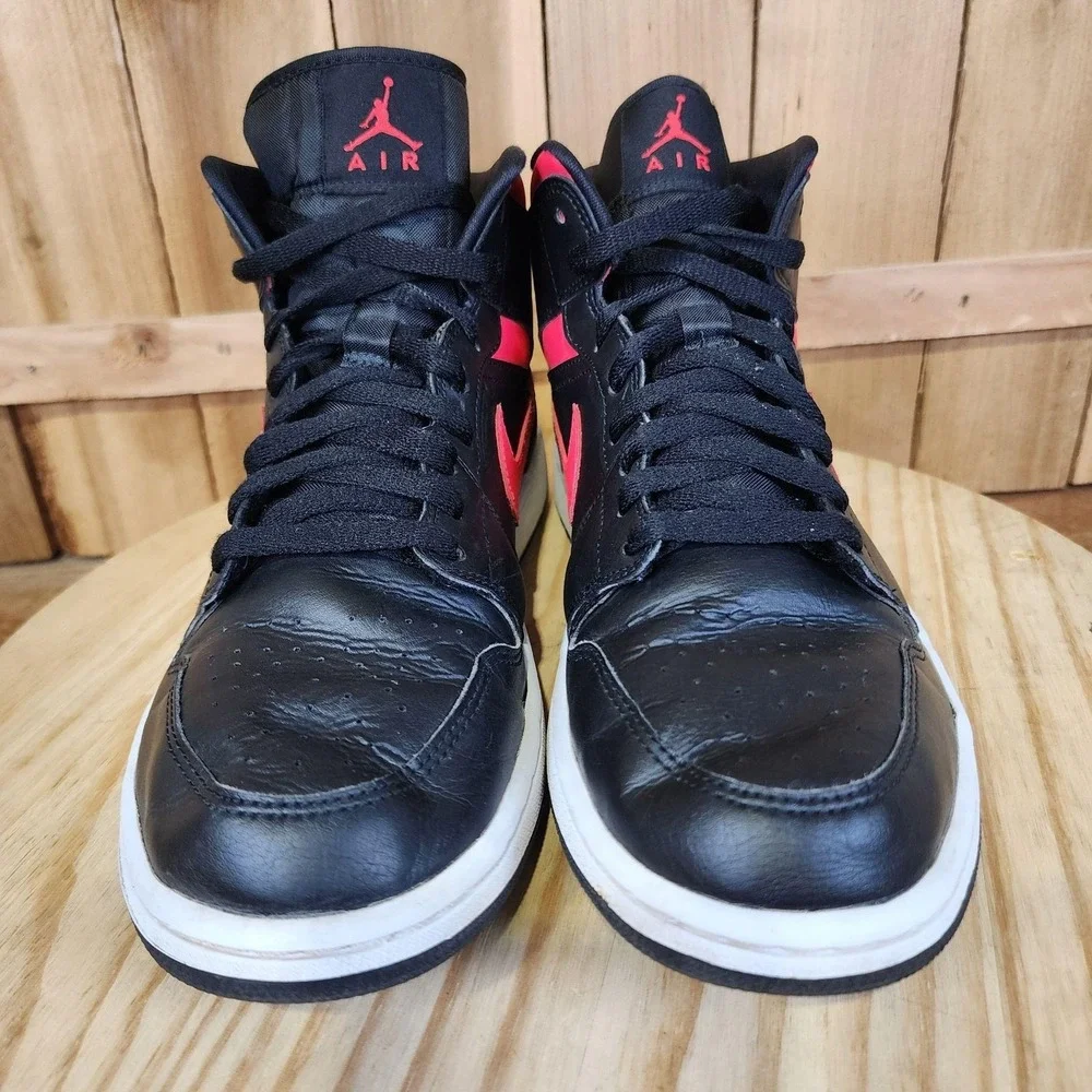 Nike Air Jordan 1 Mid Shoes Womens 11Siren Red Leather Sneakers BQ6472-004